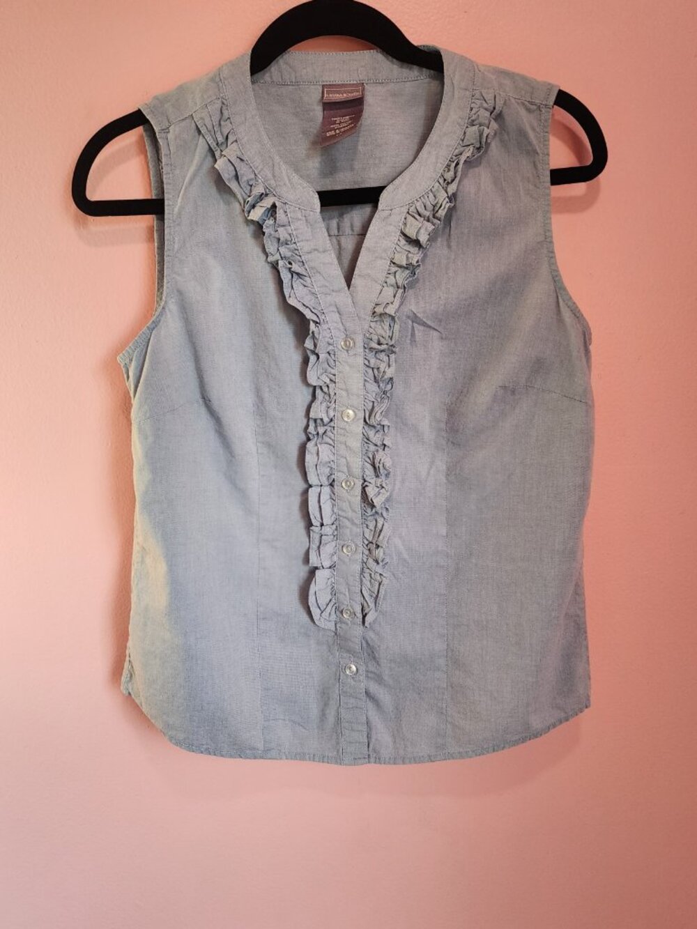 Laura Scott Slate Blue Truffle Front Cotton Top Women's small